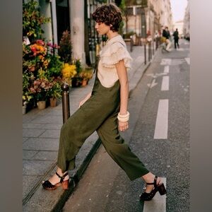 Sezane Khaki Overalls. Green.